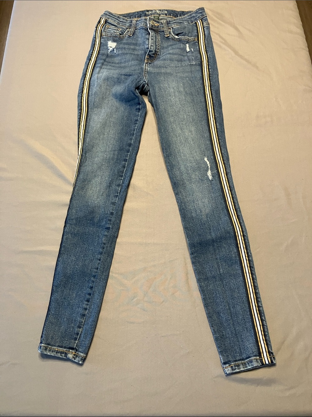 wild fable Skinny Jeans with Side Stripes - Blue Denim with Black & Gold Trim